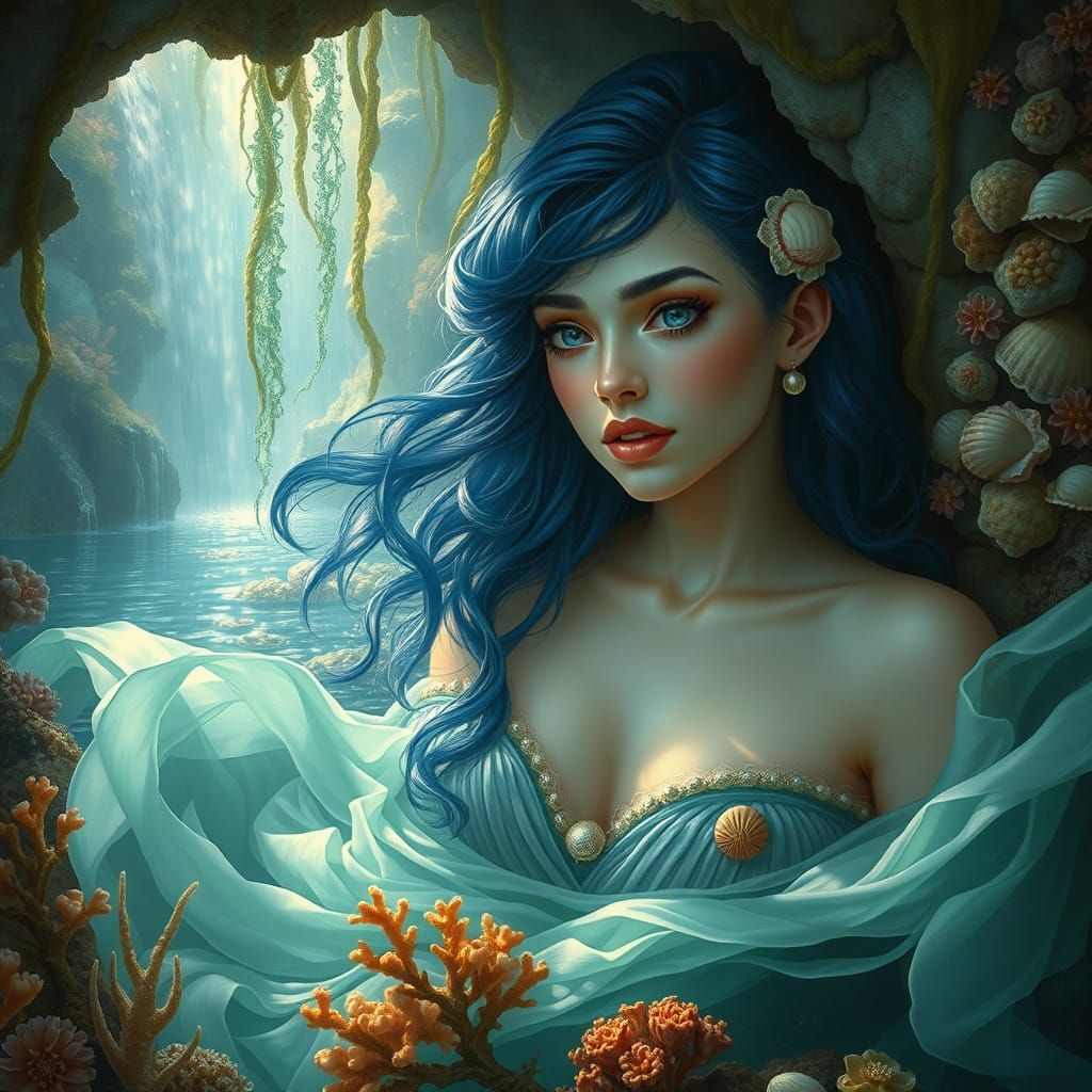 Mystical Water Nymph in Art Nouveau Style