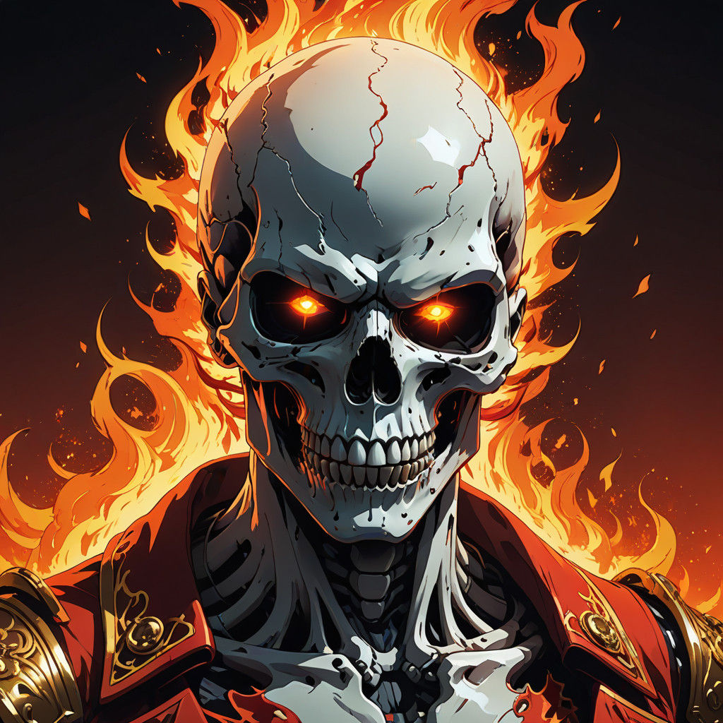 Cyberpunk-Inspired Skull Ignites on a Blazing Red Background