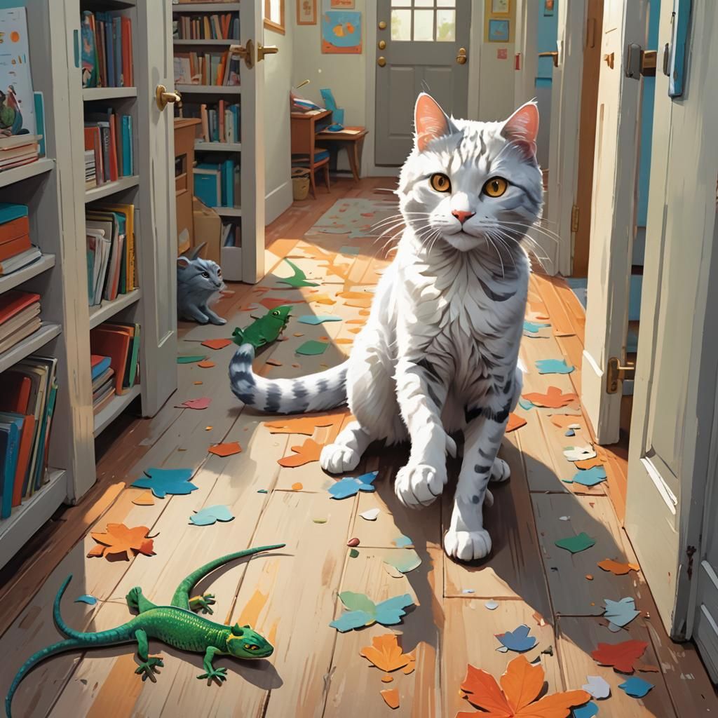 Cat and Lizard's Classroom Escape: Whimsical Illustration