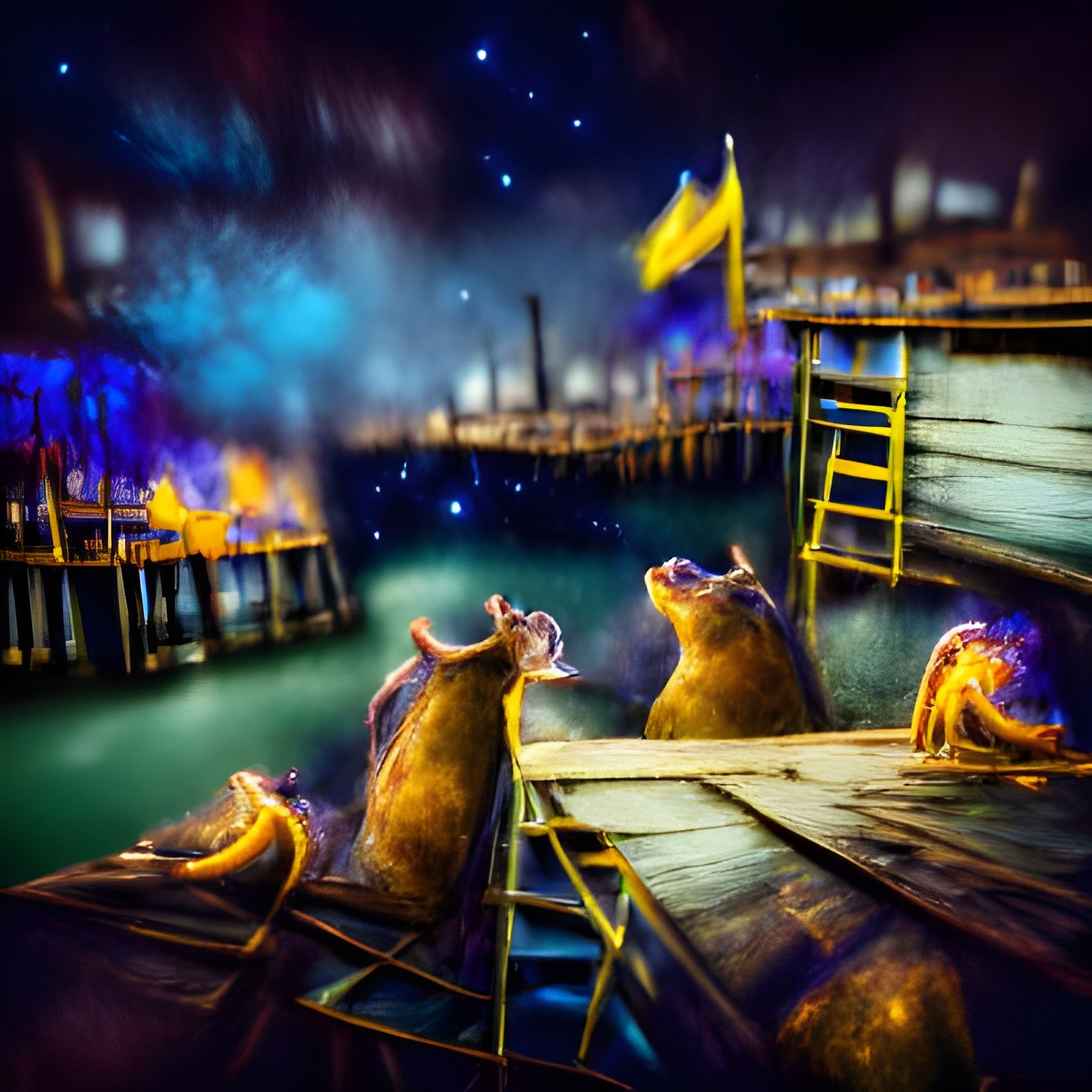 Wharf Rats Under Starry Night: Film Storybook Illustration