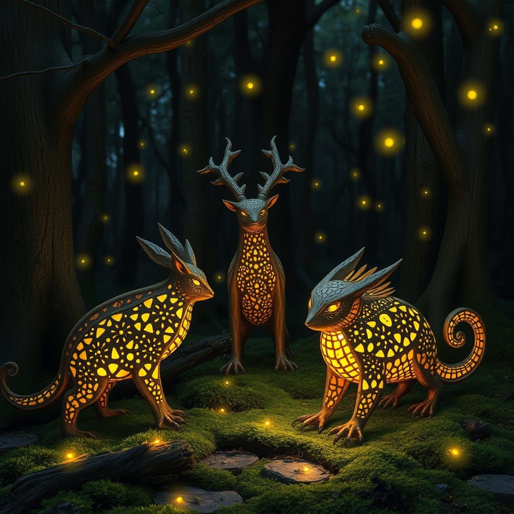 Enchanted Wooden Spirits in Whispering Forest