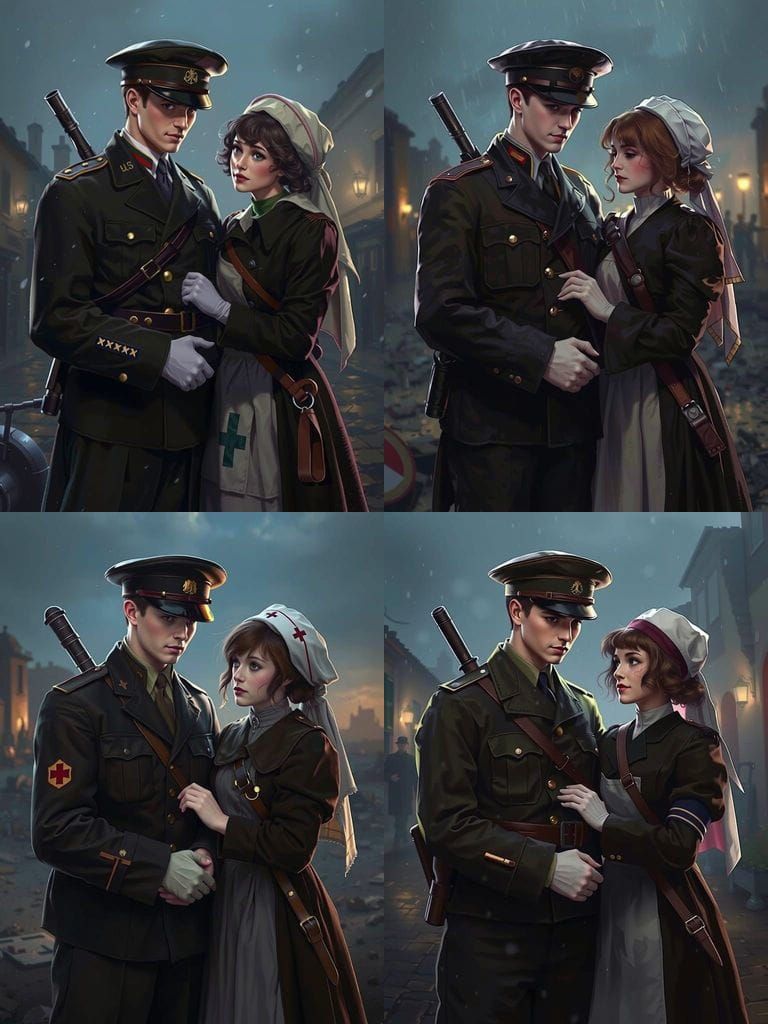 War-Torn Lovers in a Somber 1910s Landscape