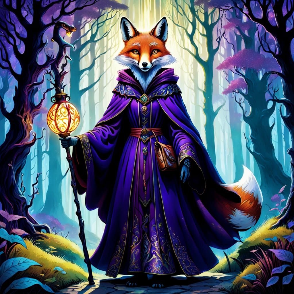 Mystical Fox Sorceress in Vibrant Forest Realm