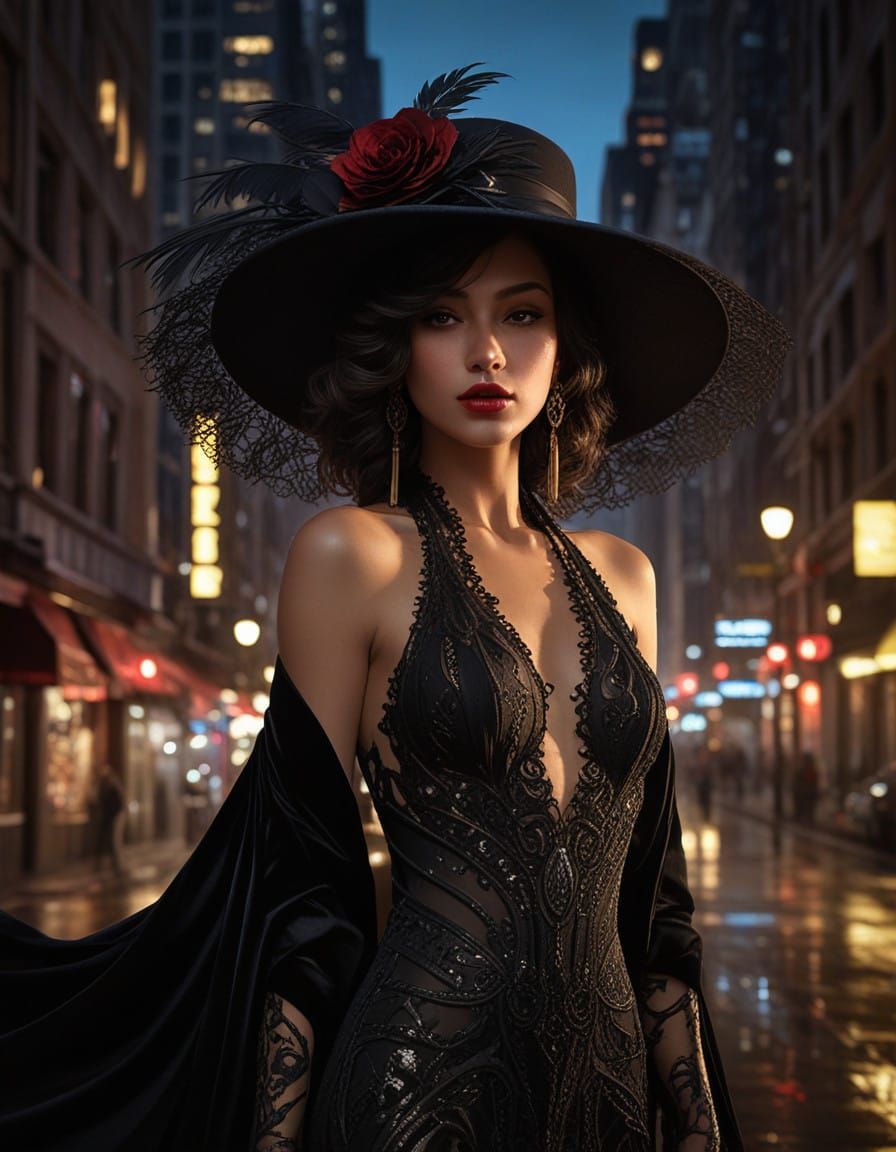 Luminous Noir Goddess Captured in Opulent Splendor