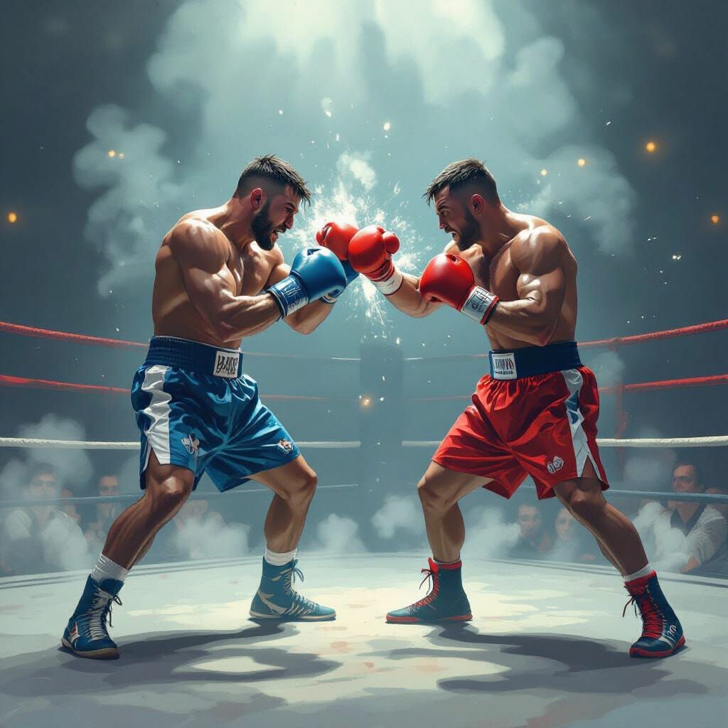Intense Boxing Match in Atmospheric Arena
