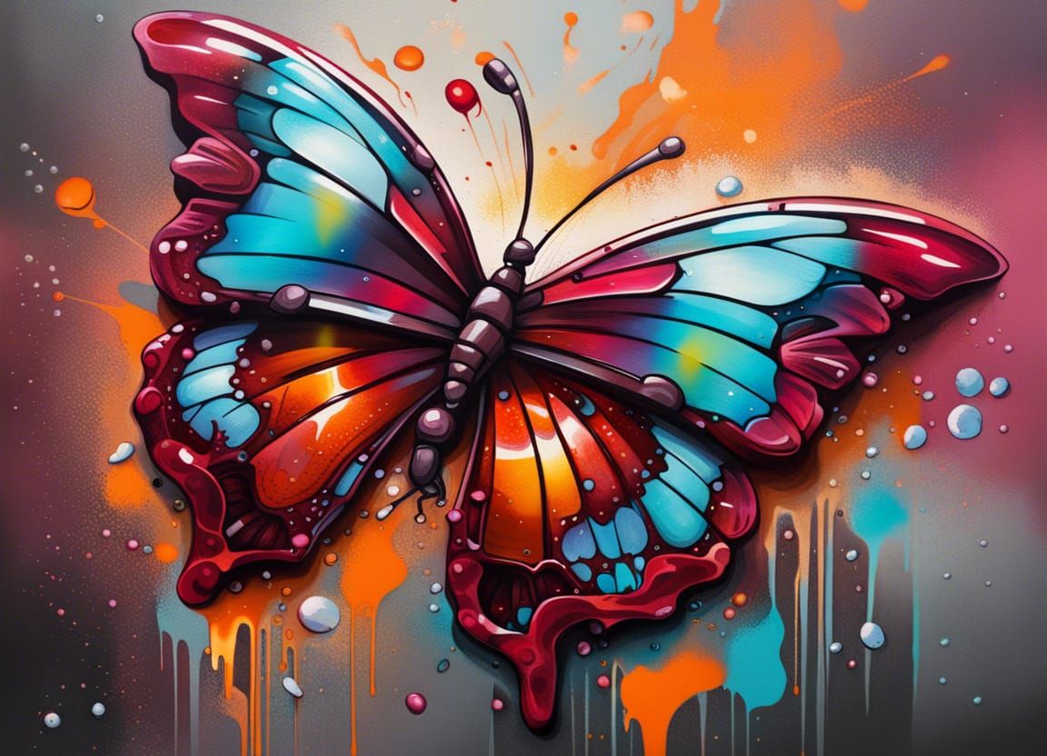Garnet Gemstone Butterfly in Graffiti Art Style