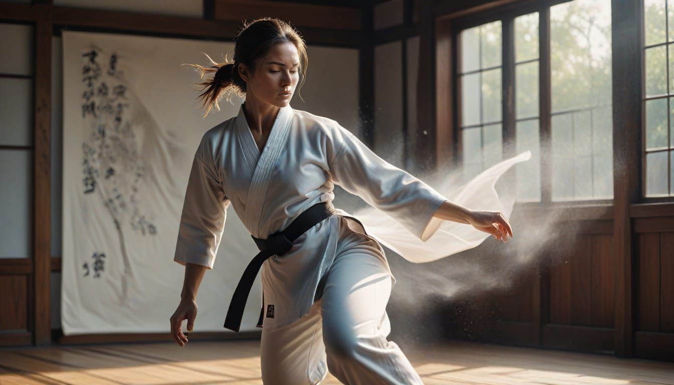 Martial Artist Mid-Kata in Hyperrealistic Studio Photo