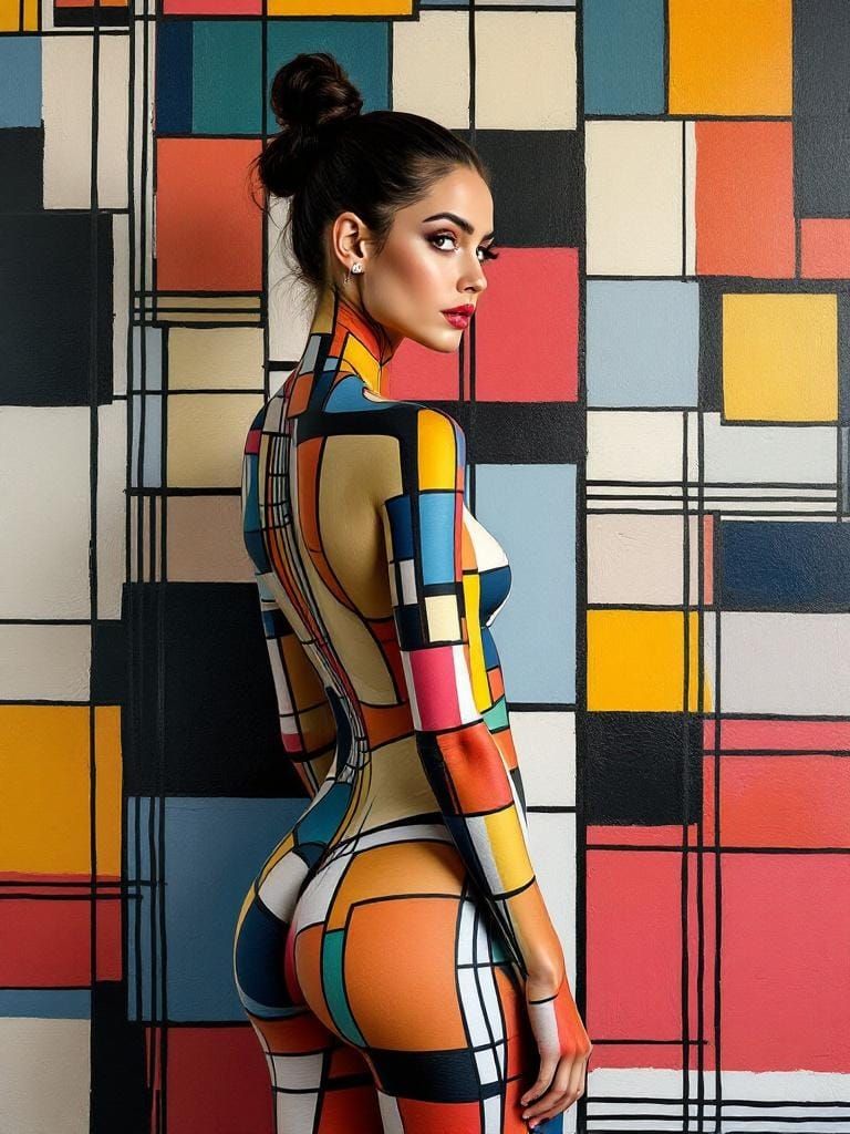 Geometric Woman: Impasto Painting with Rhythmic Energy