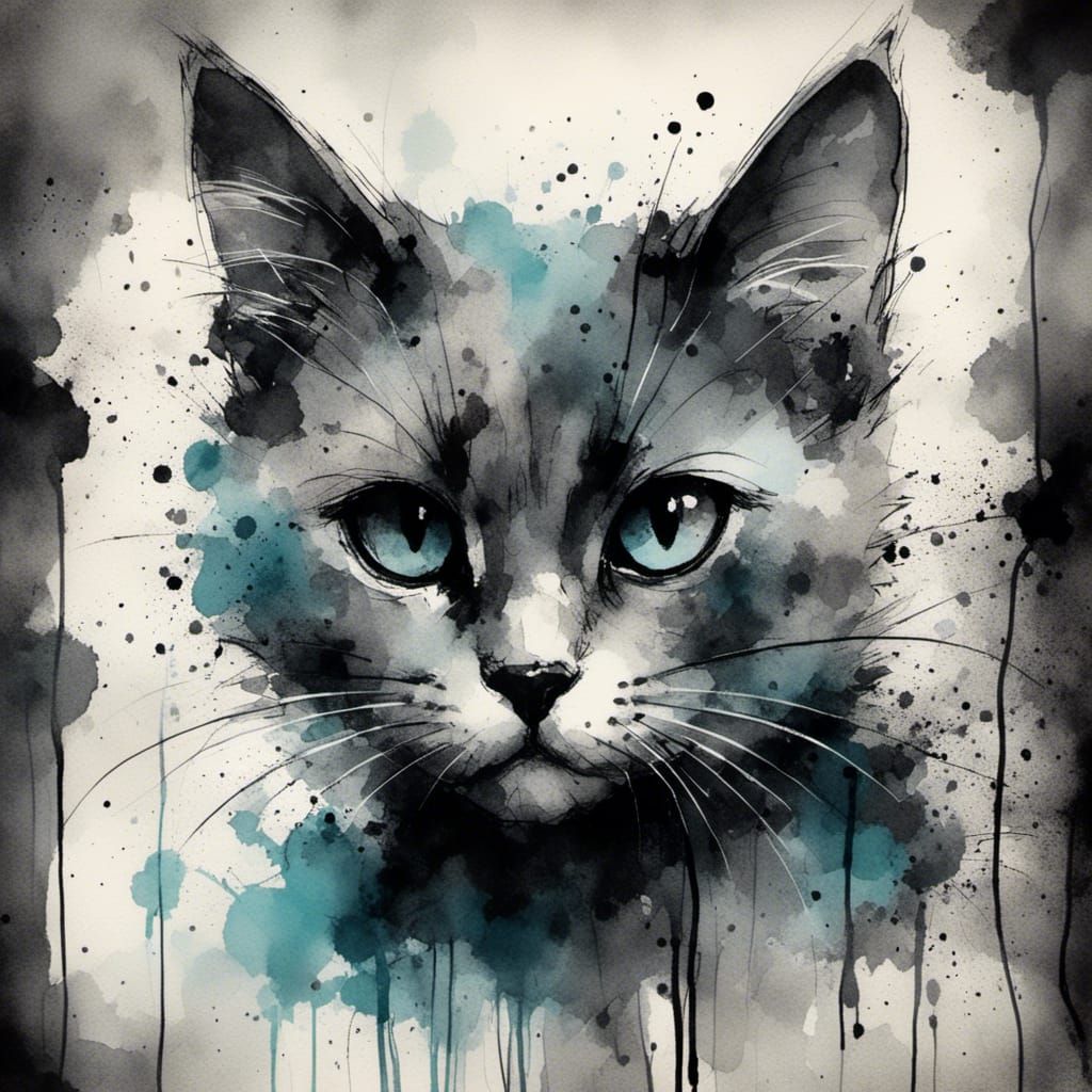 Feathertail Warrior Cat in Charcoal and Ink Style