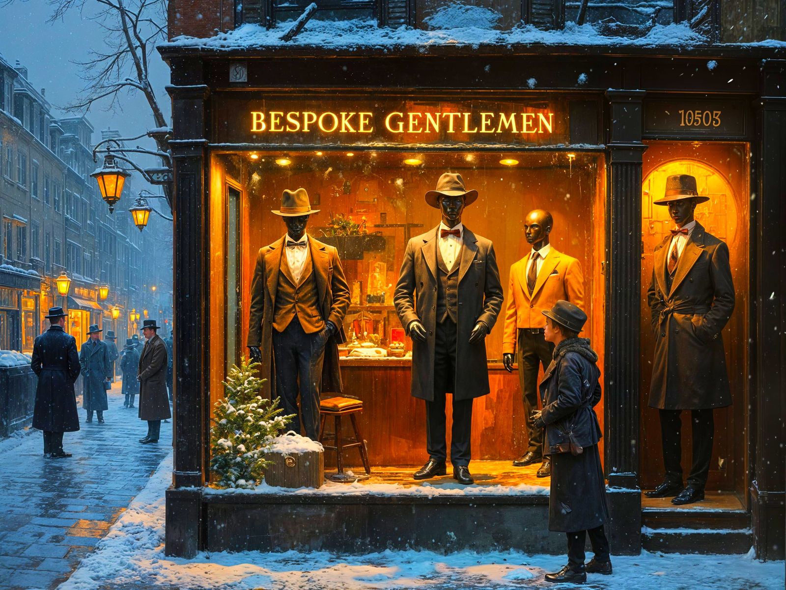 Nostalgic 1950s Fashion Store on Snowy Evening