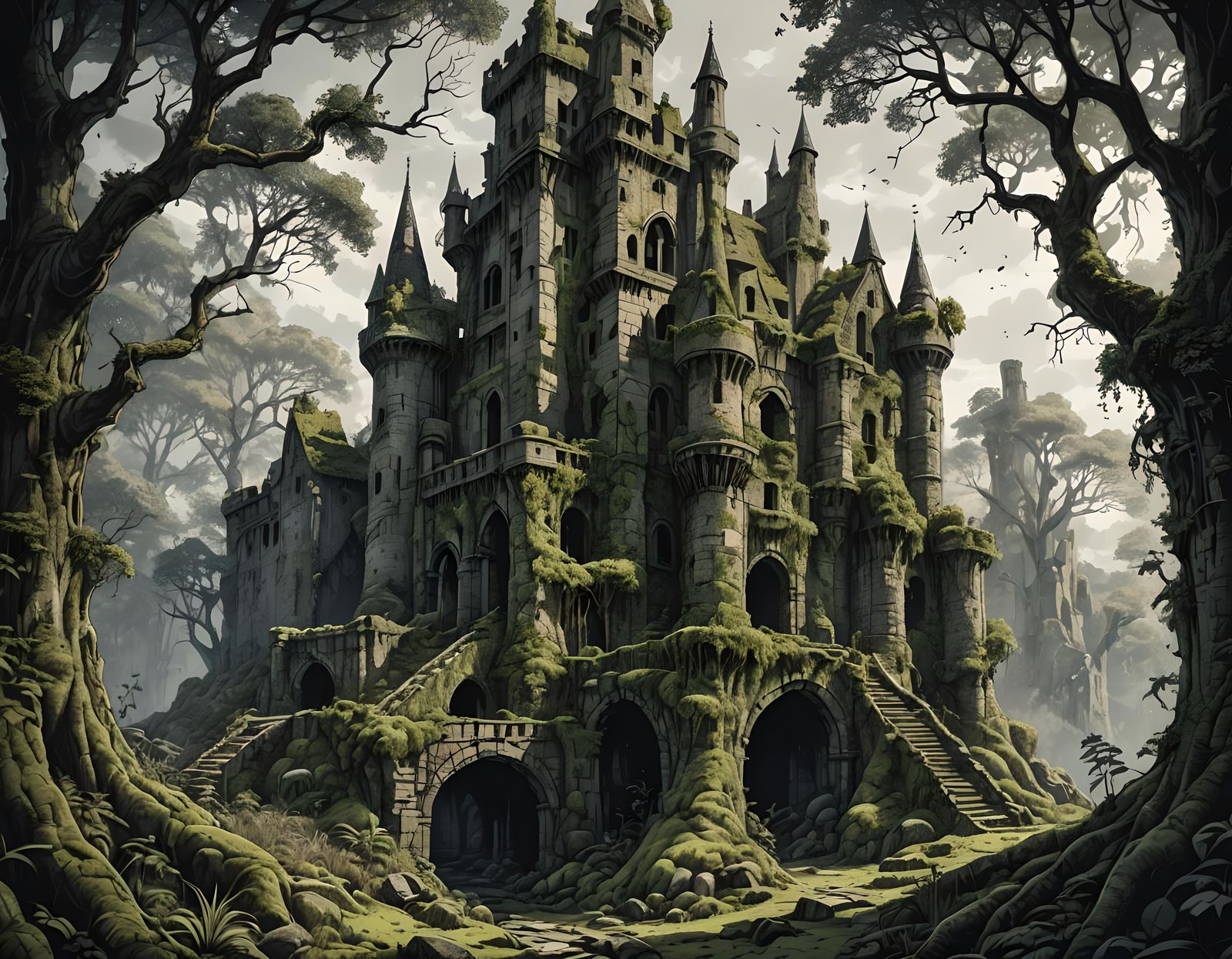 Dark Fantasy Castle in Twilight Ruin
