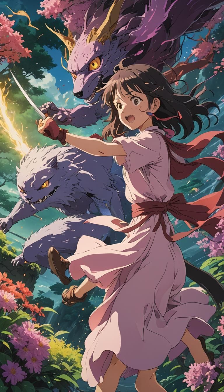 Anime Fight Scene in Studio Ghibli Style