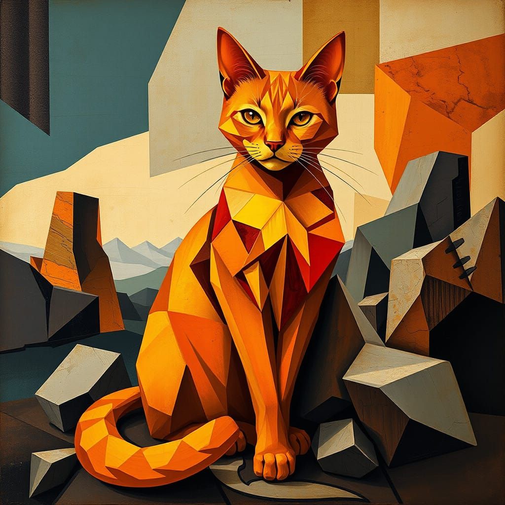 Cyberpunk Cat Reigns Over Avant-Garde Landscape