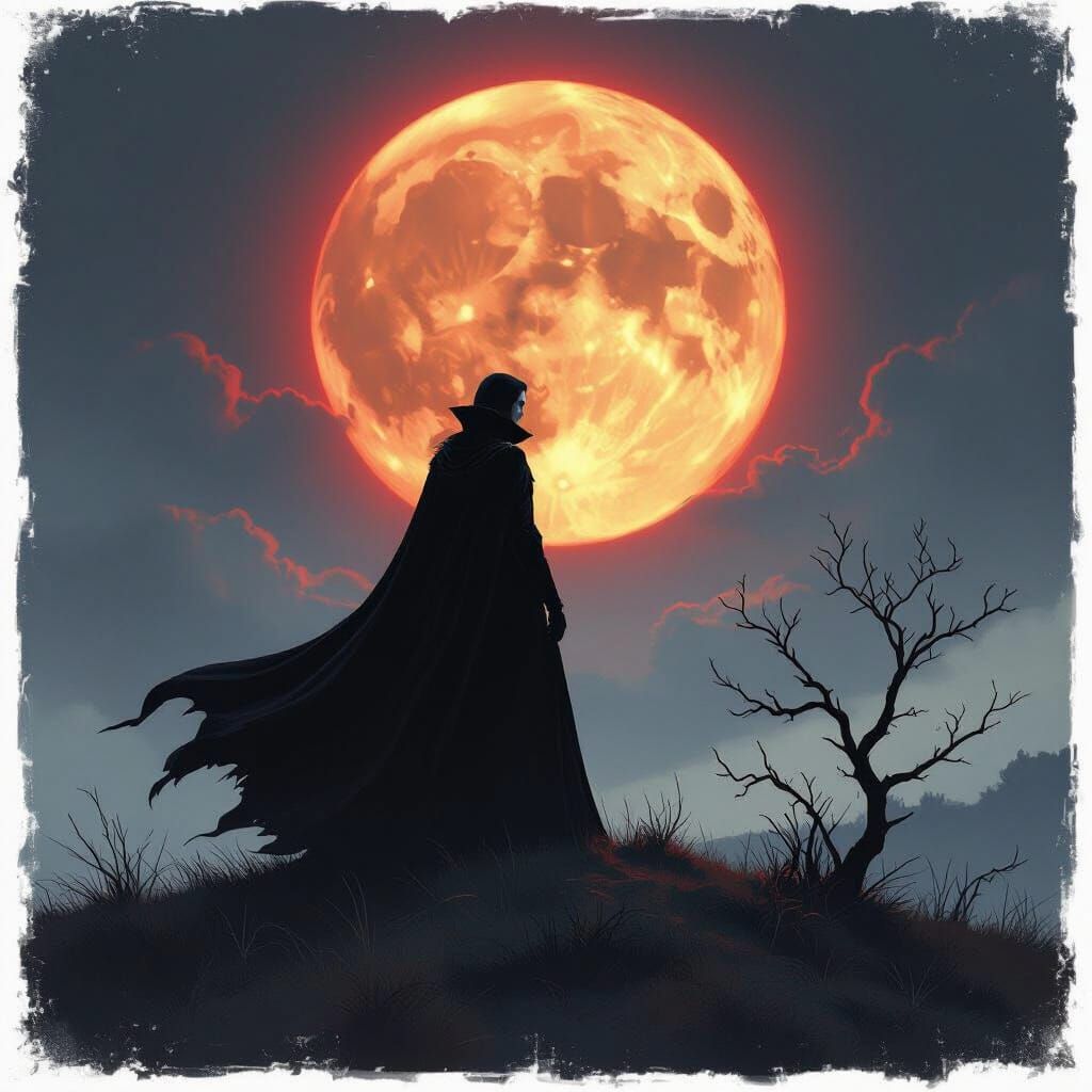 Gothic Vampire Under Full Moon in Romantic Style