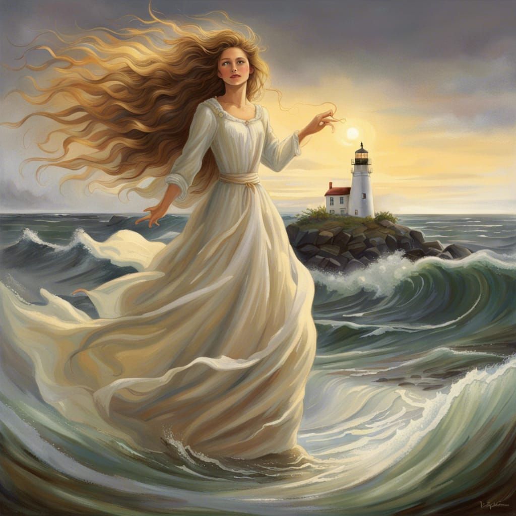 Lighthouse Keeper's Daughter with Flowing Hair