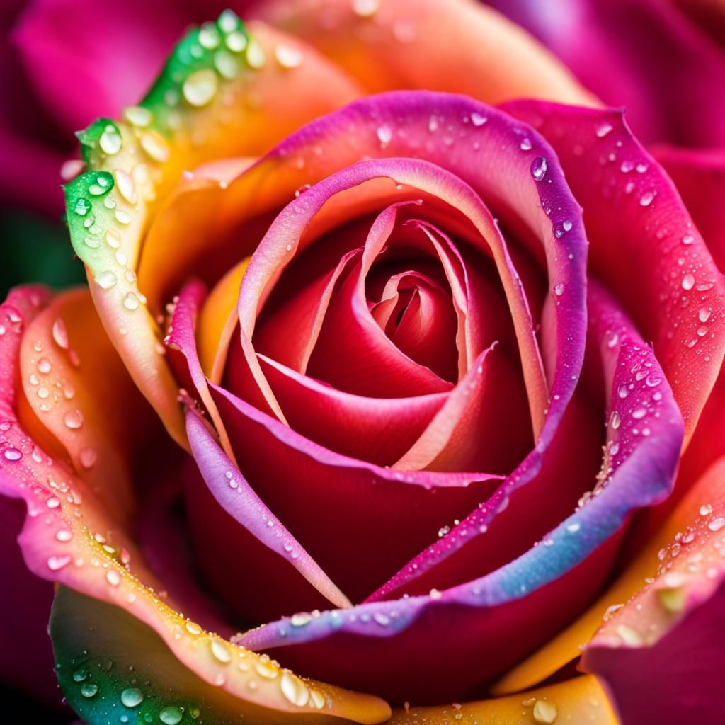 Dew-Kissed Multicolored Rose in Macro Detail
