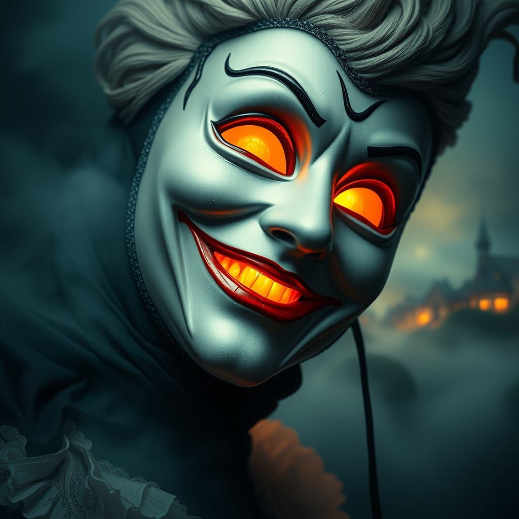 Masked Performer With a Broken Heart in Ethereal Mist