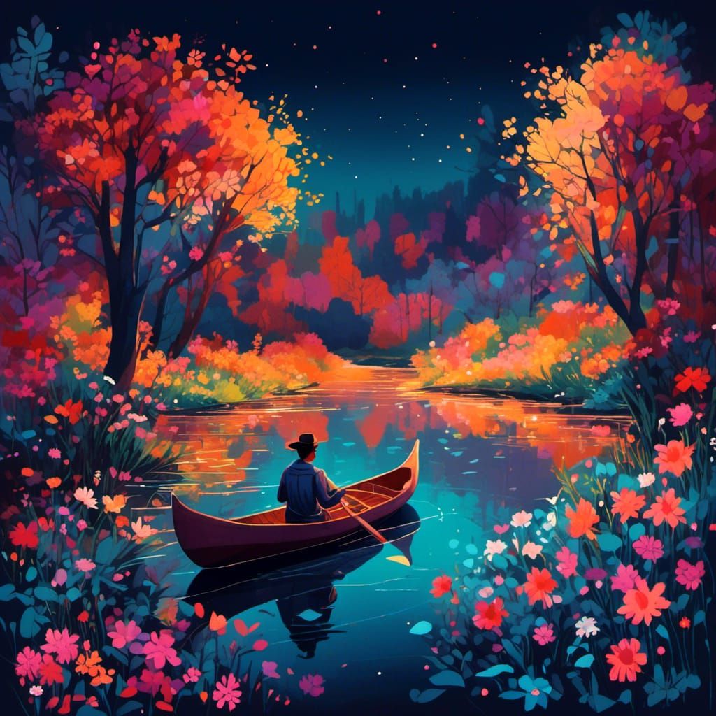 Nighttime Canoe Trip with Flowery Banks