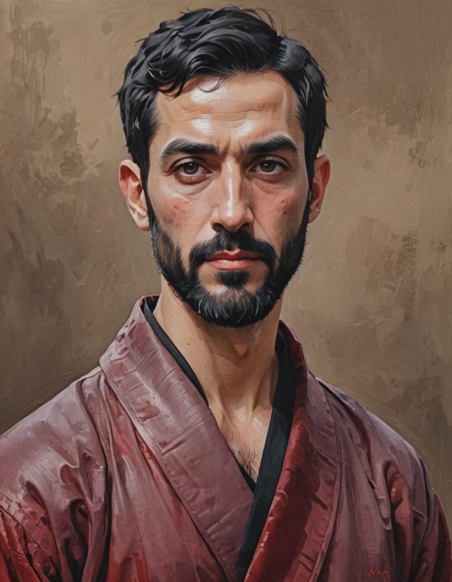 Iranian Man Portrait in Impressionist Painting Style