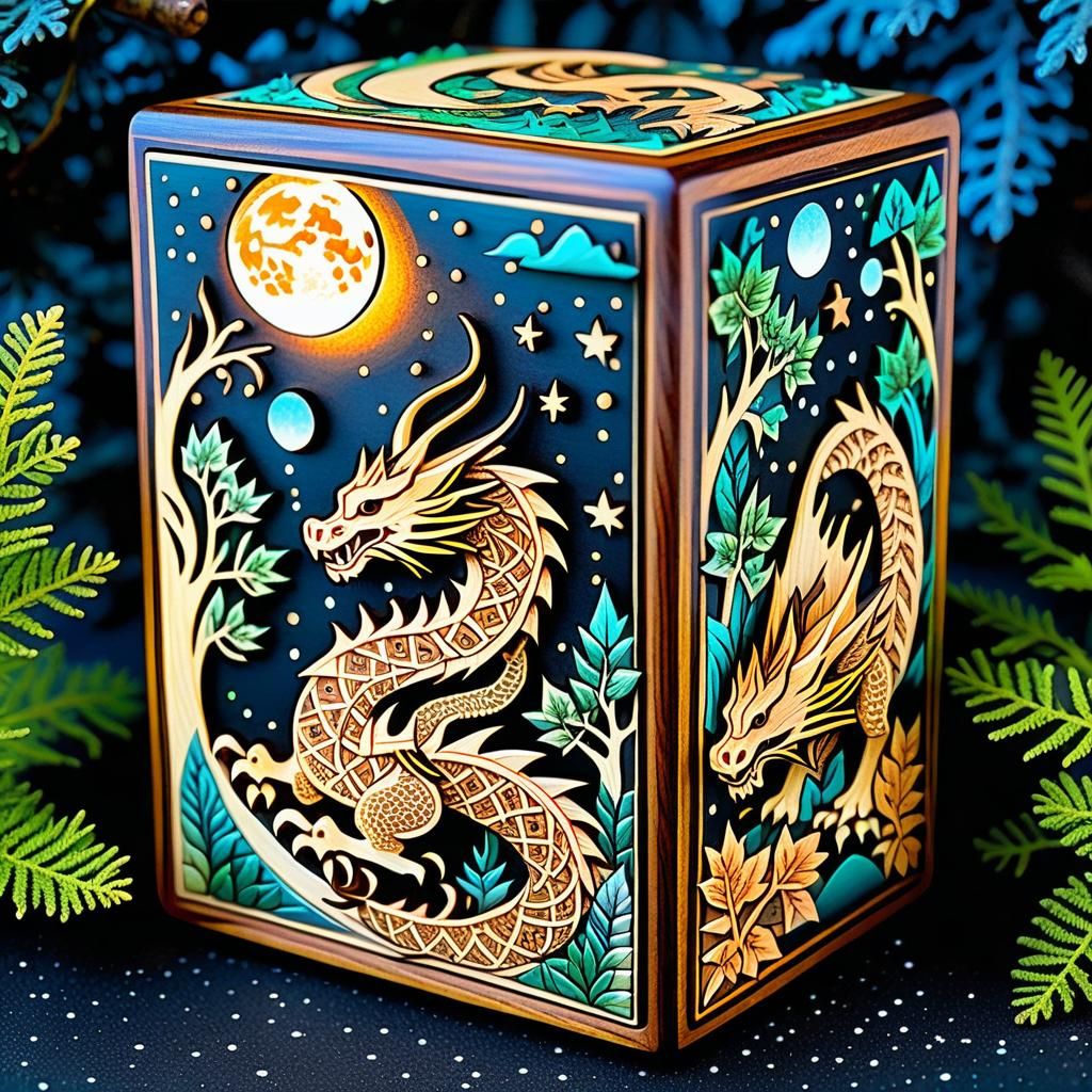 Intricate Wooden Puzzle Box with Dragon Pieces