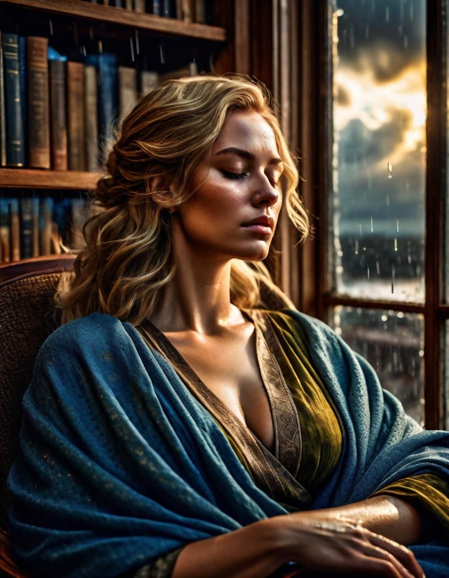 Woman Sleeping in Armchair at Sunrise