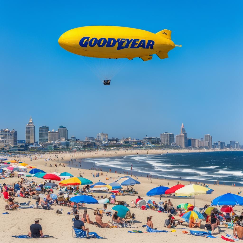 Goodyear Blimp Over New Jersey Shore Beach