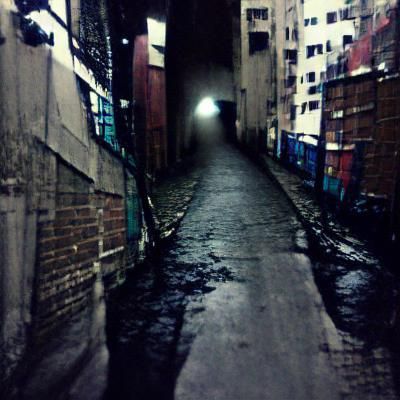 Eerie Dark Alley Scene in Muted Tones