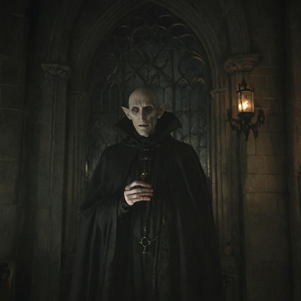 Nosferatu in Gothic Castle Chamber, Eerie Matte Painting