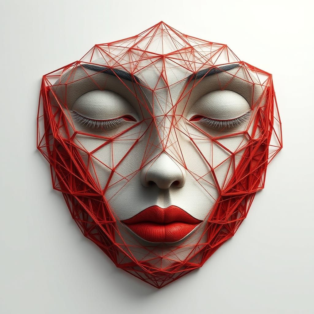 Intricate Cubist Threads Form a Serene Face