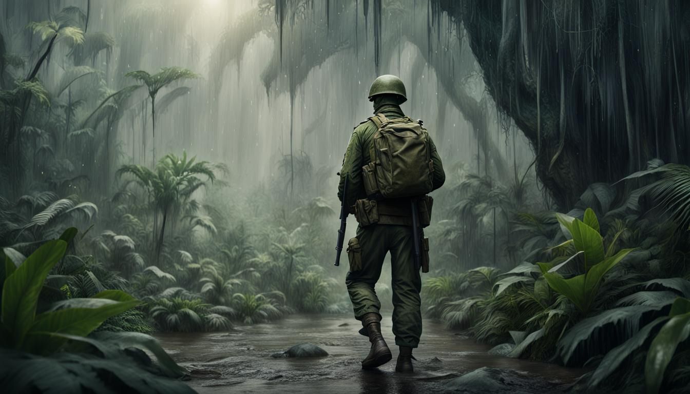 Vietnam War Soldier in Jungle Digital Painting