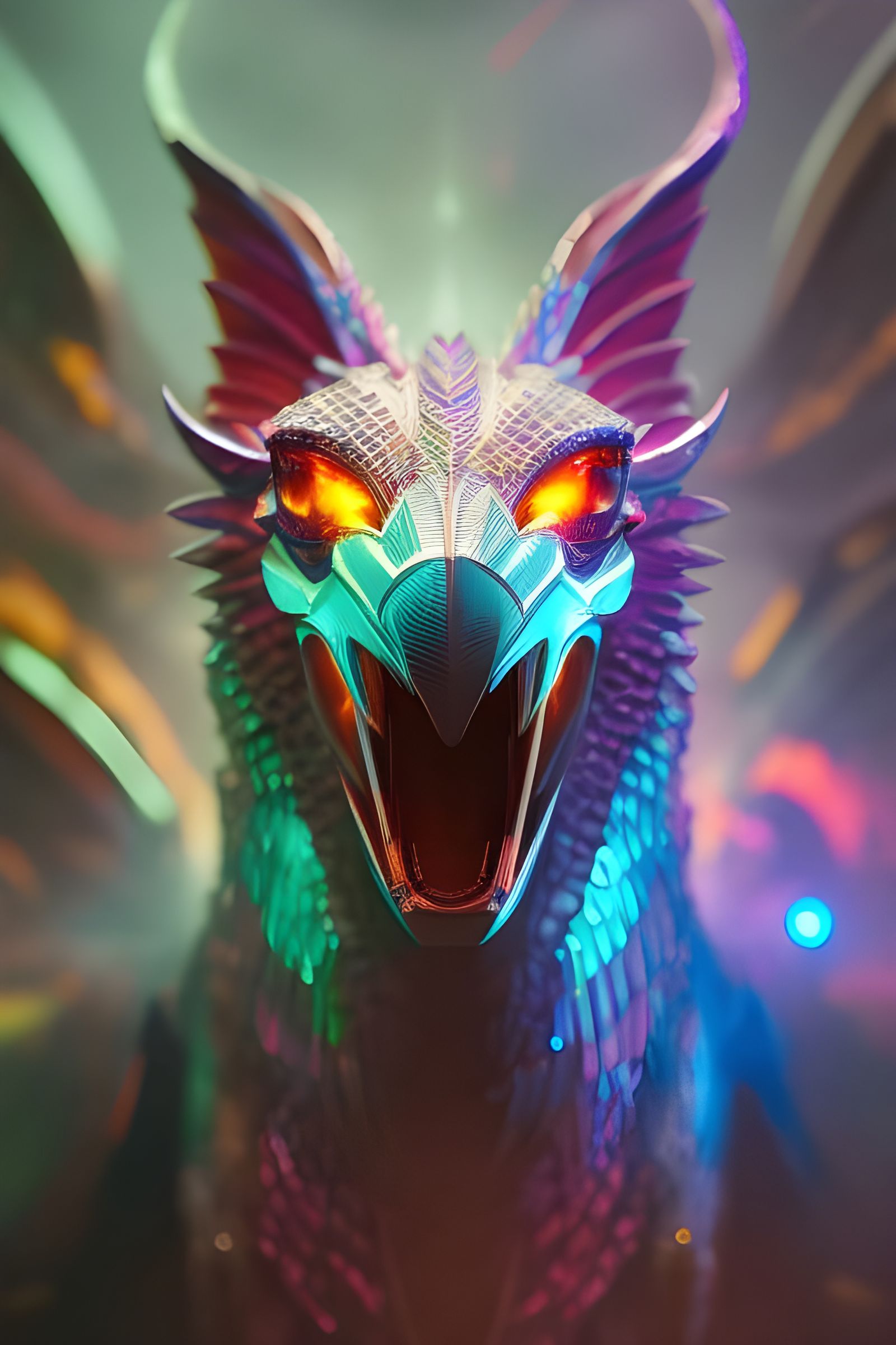 Futuristic Dragon Portrait with Neon Lights