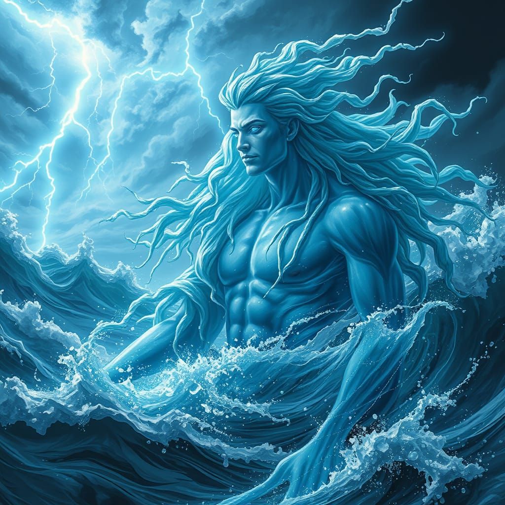 Majestic Water God in Iridescent Form