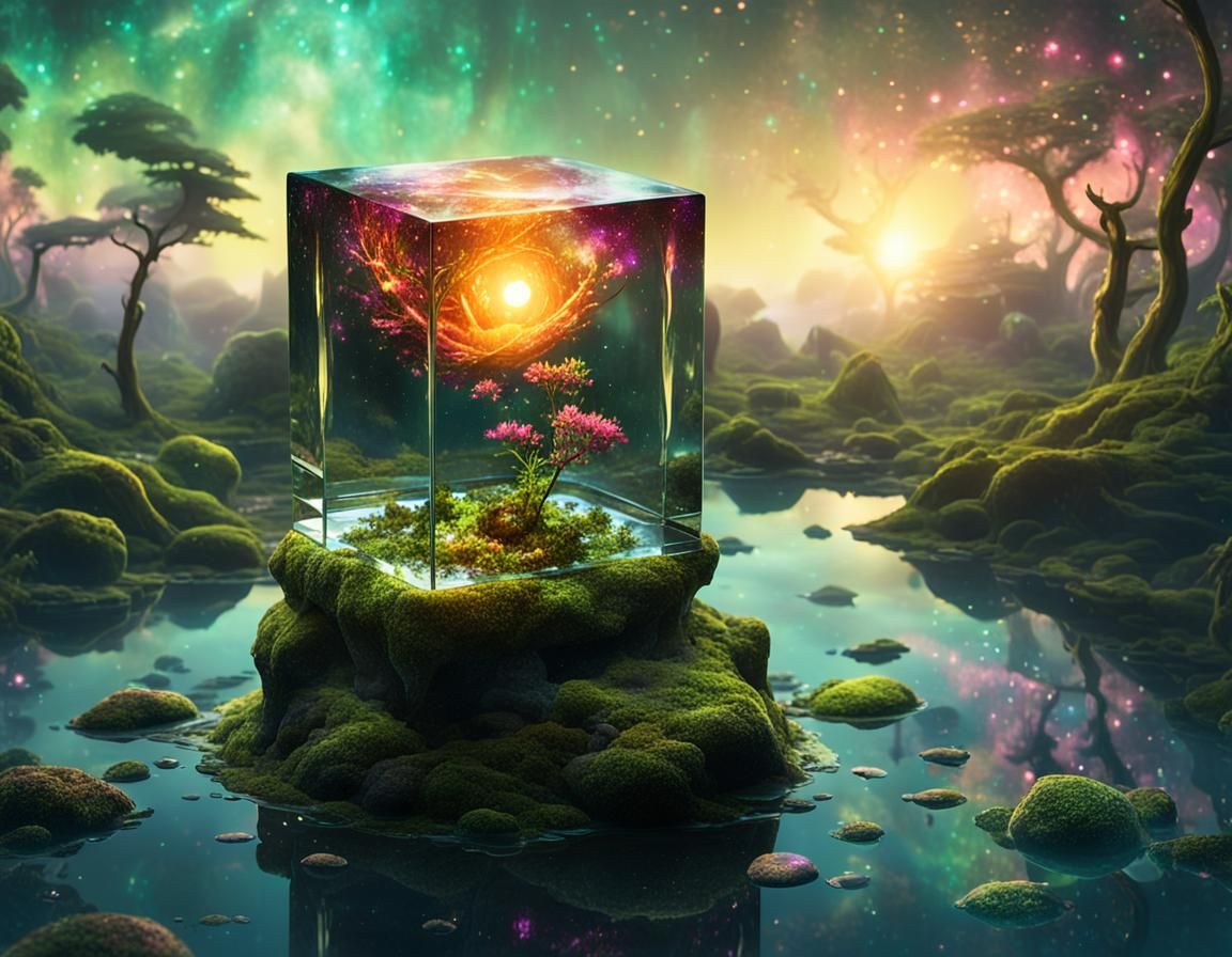 Glowing Cube: Broken Planet in Galaxy Forest