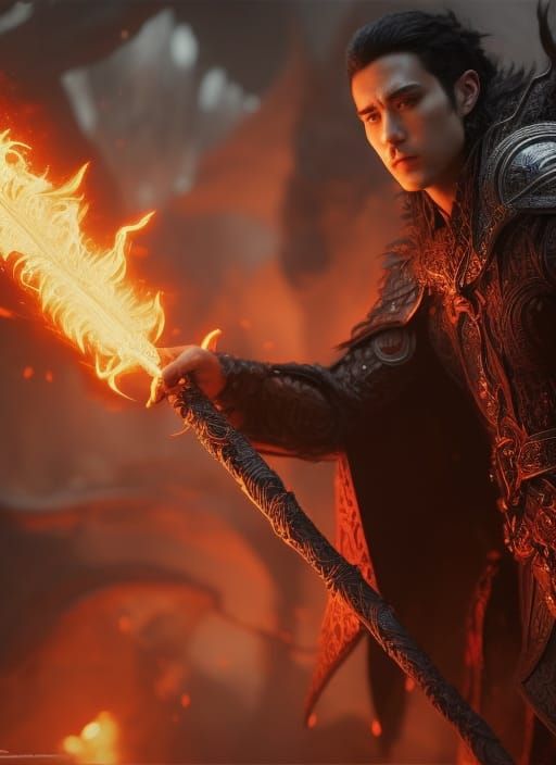 Epic Fire Wizard with Crystal Staff