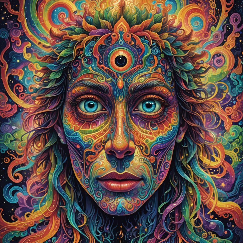 Psychedelic Rainbow Being in Ethereal Moonlight