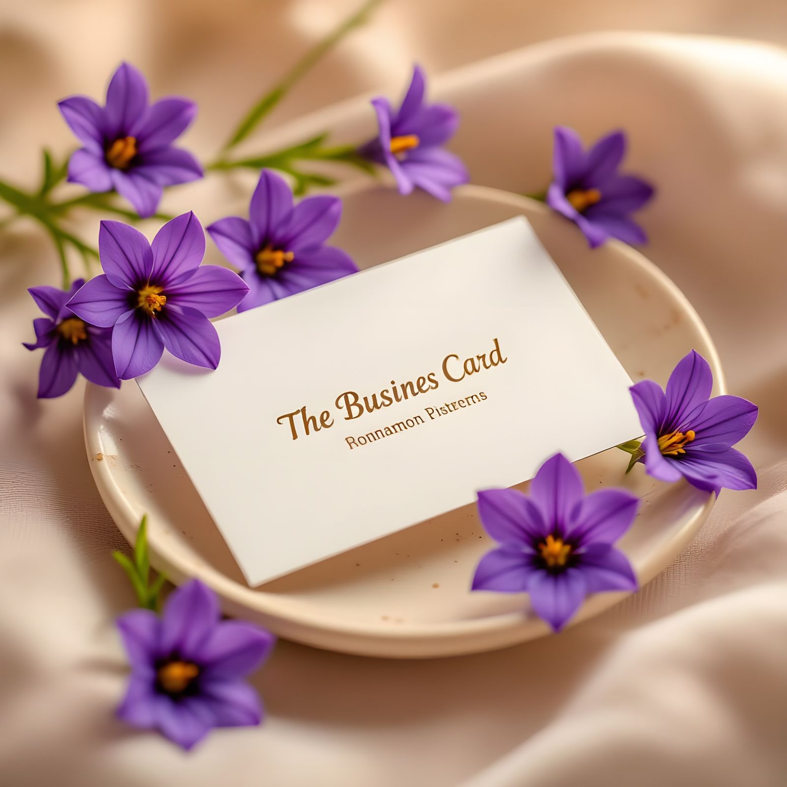 Business Card with Saffron Flowers in Golden Hour Light