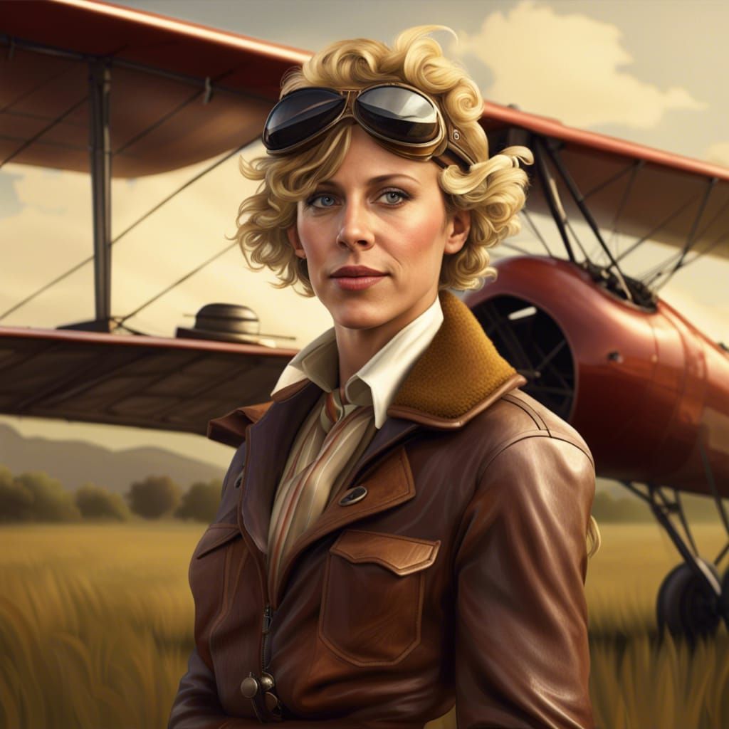 Amelia Earhart Inspired Portrait with Vintage Biplane
