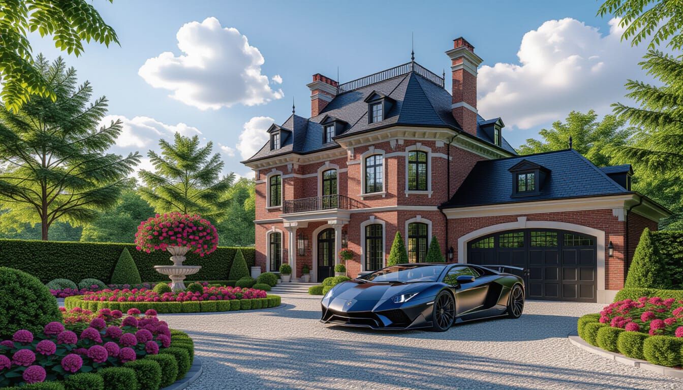 Victorian Chateau and Lamborghini in Monet Style