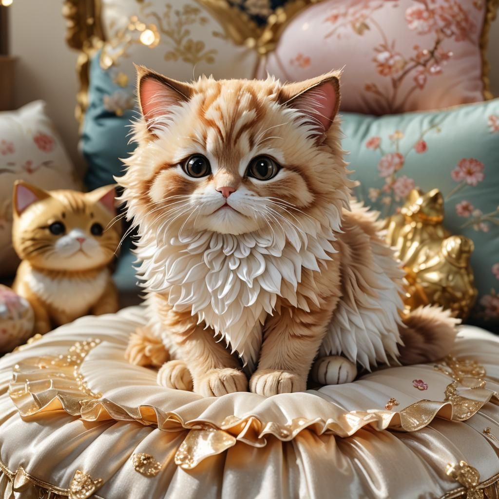 Hyperrealistic 3D Anime Baby Cat in Japanese Room