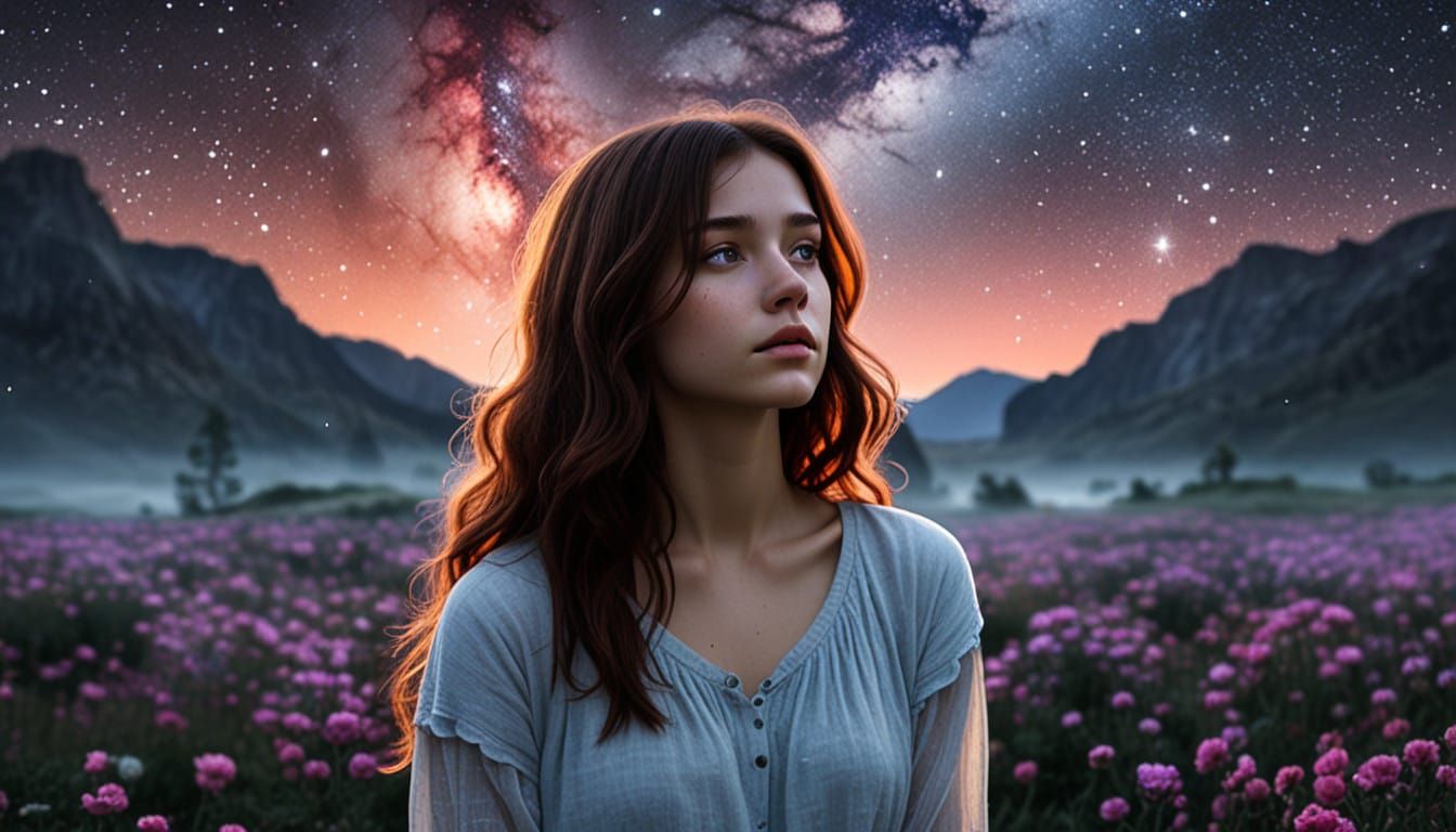 Aurora in a Field of Blooming Flowers