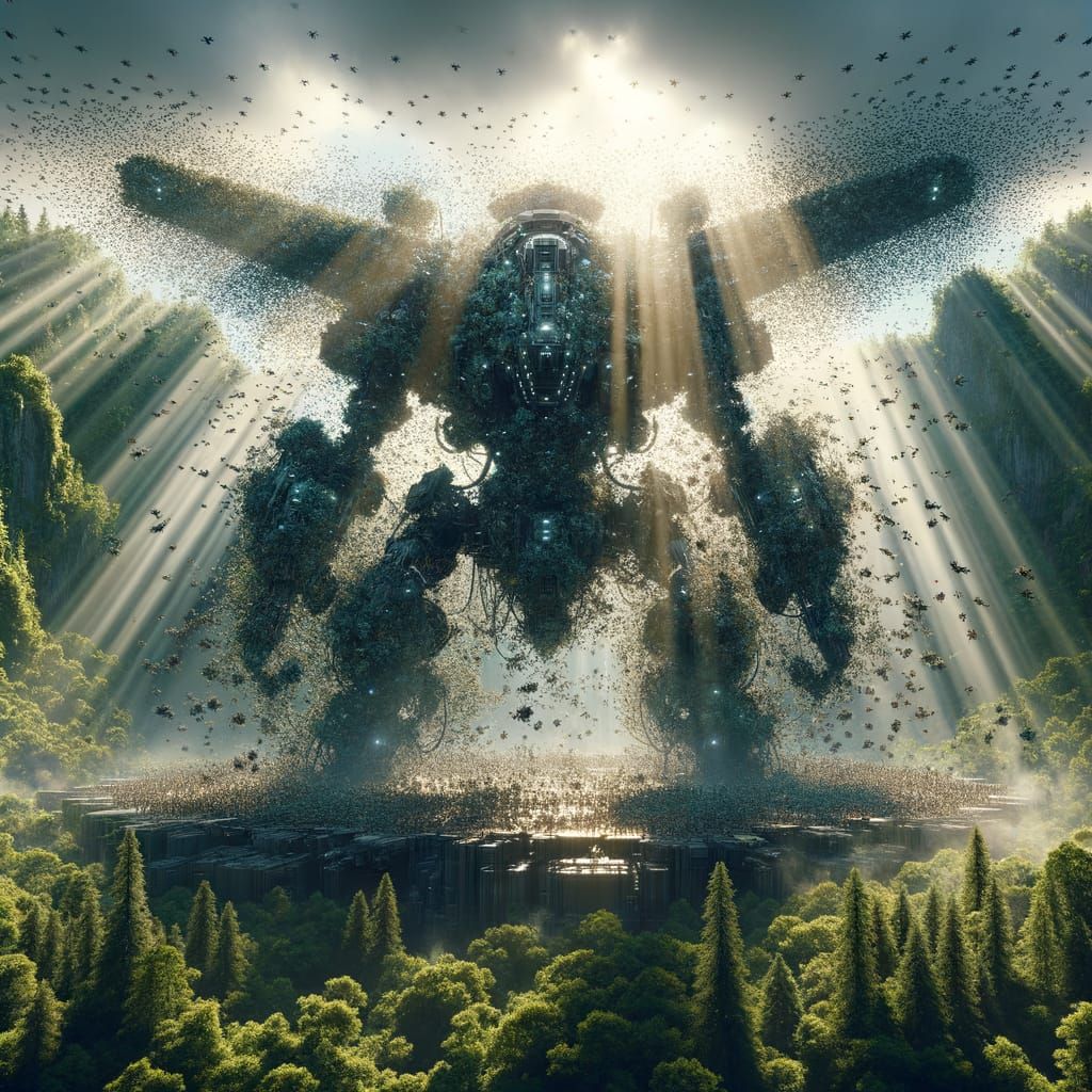 Nanite Battle-Mech in Lush Forest, Cinematic CGI