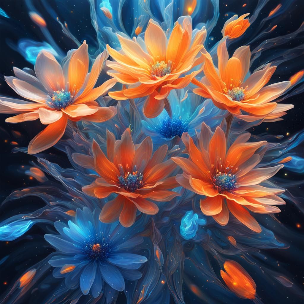 Crystal Flowers in Zero Gravity: Abstract Digital Art