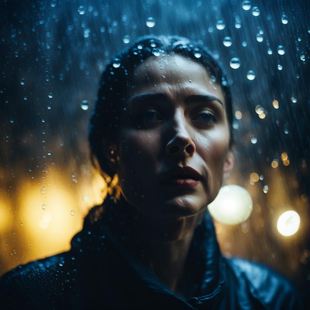 Woman in Rainy Window: Moody Cinematic Portrait