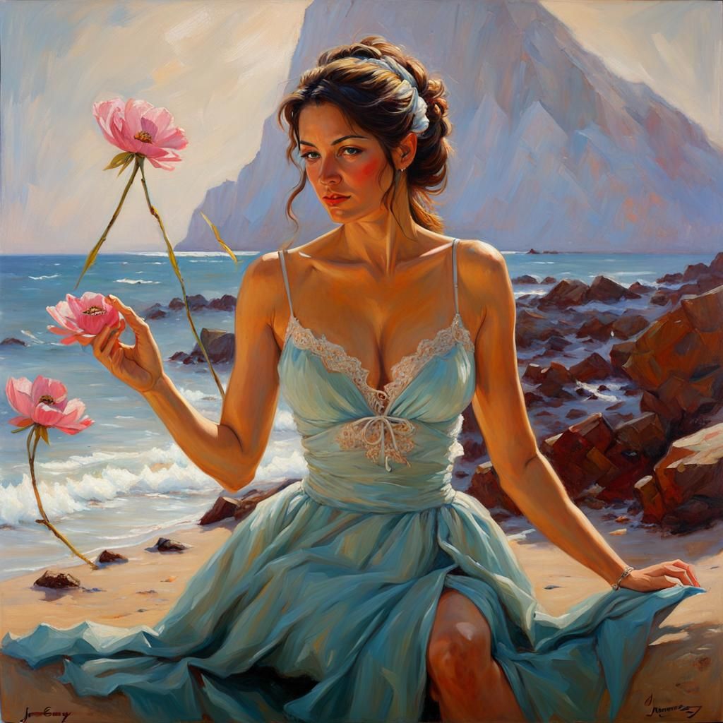 Beautiful Woman in Oil Painting Style