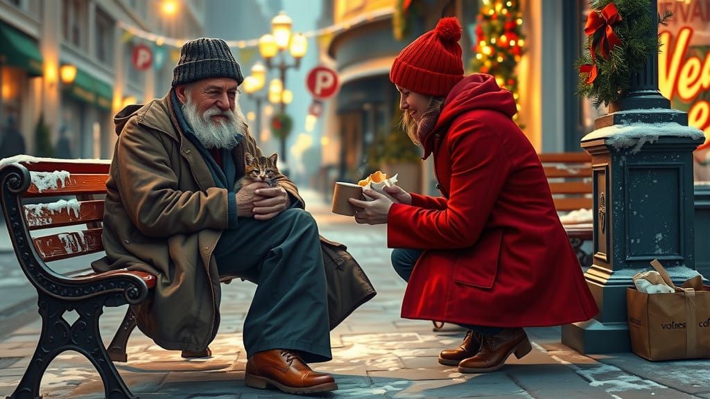 Homeless Man and Kitten Receive Christmas Kindness