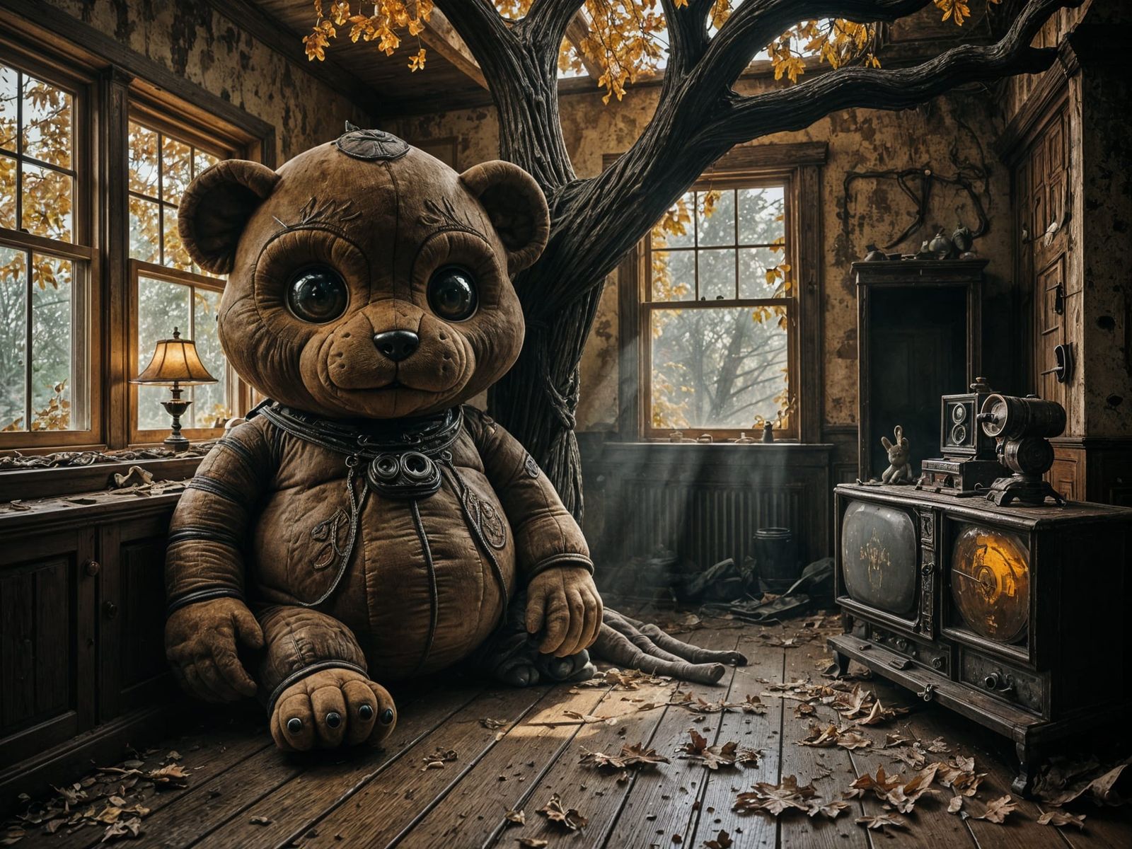 Antique Plush Toy in Abandoned Room, Wet Plate Collodion Sty...