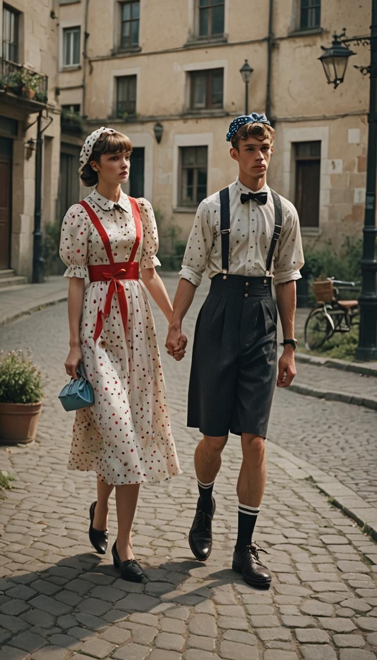 Crossdressed Teen with Girl: Cinematic Film Still