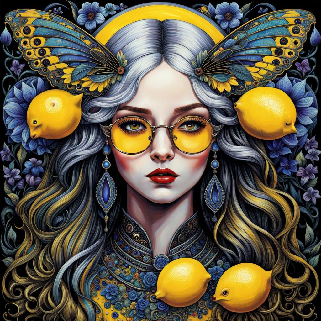 Ethereal Angel with Yellow Eyes: Gothic Psychedelic Art