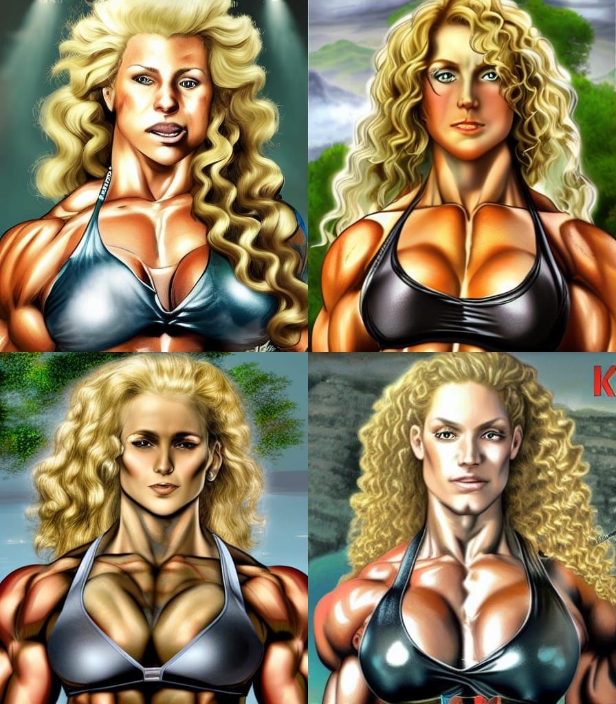 Beautiful Blonde Muscle Competitor in Realistic Anime Art