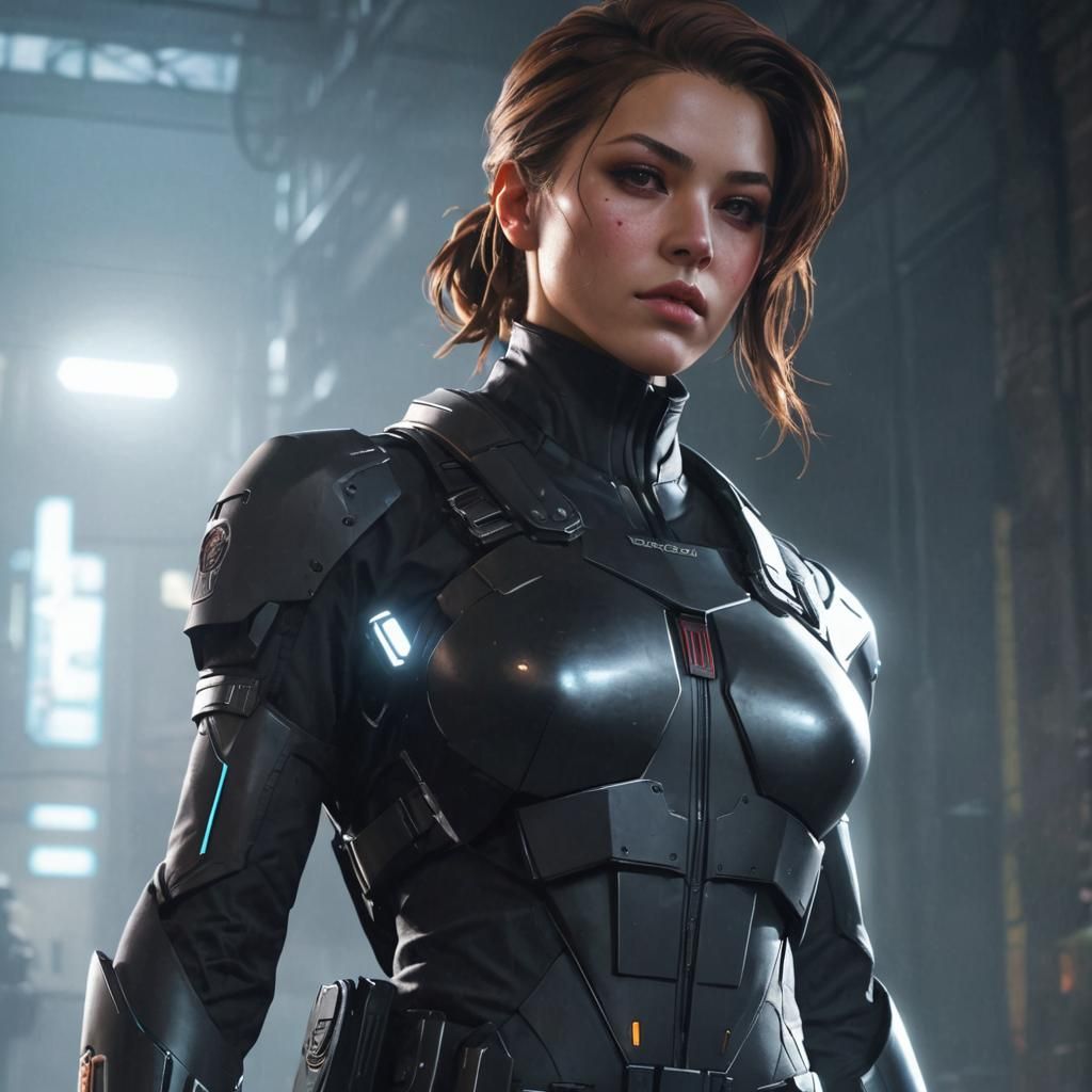 Cyberpunk Spy in Rainy Alley: Digital Concept Art